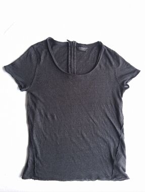 ElevenParis Linen Tee Black Short Sleeve Raw Hem Detail